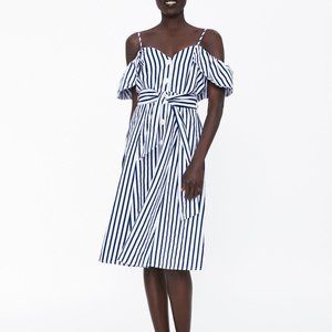 Zara Summer Dress White w/ Navy Blue Stripes - XS